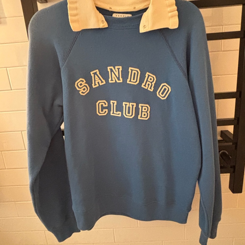 Sandro Blue Sweatshirt with Cream Contrast Collar